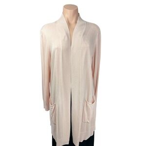 Loft Pink Knit Long Cardigan Sweater Size XL 100% Viscose Knit Long Sleeve